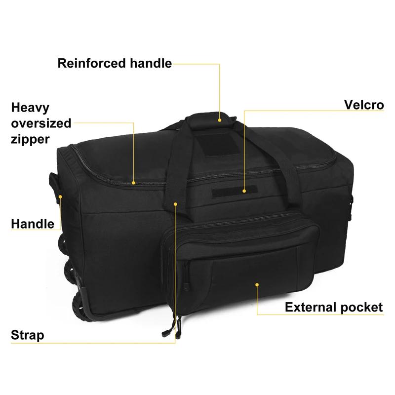 Sac polochon tactique de grande capacité 124l, bagages roulants pour Camping robuste, randonnée, val