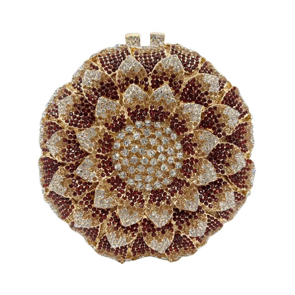 Sac de soirée de mariage pour femmes, de luxe, en forme de tournesol, creux, pavé complet, perles sc