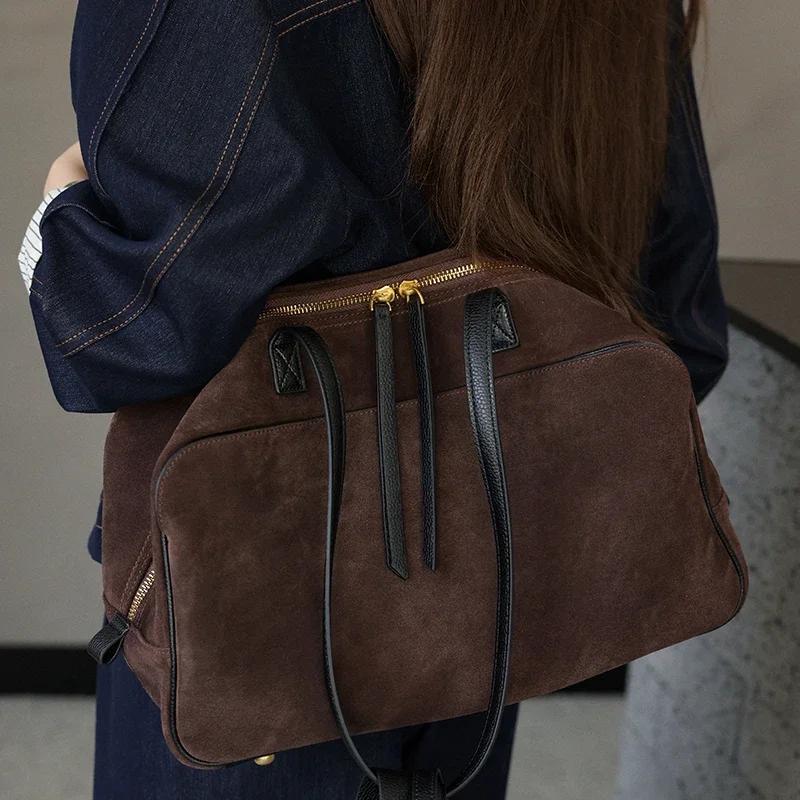 Sac fourre-tout en cuir véritable de vache pour femmes, fourre-tout en daim, sacs à main en cuir de