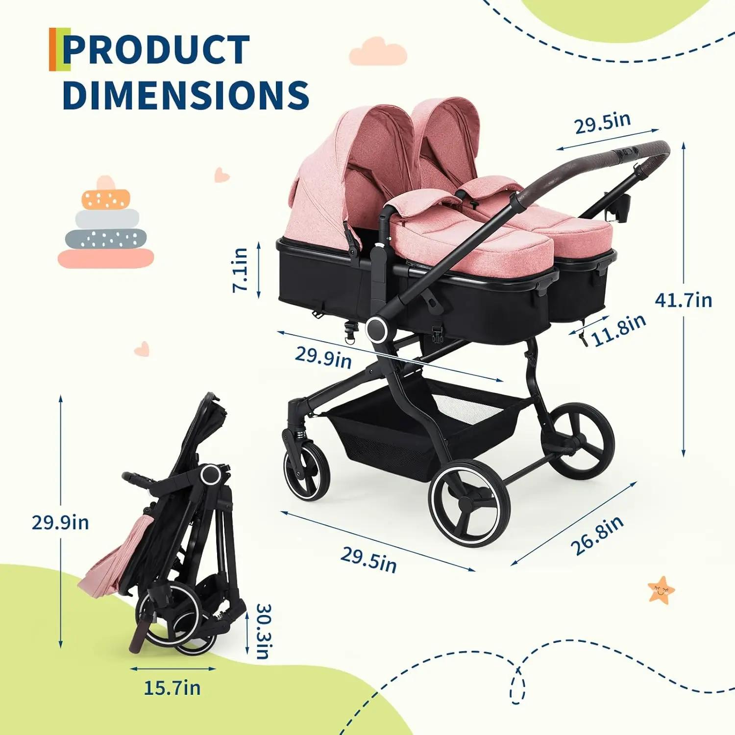 Poussette double côte à côte pour jumeaux, poussette de voyage légère et compacte pliable avec siège
