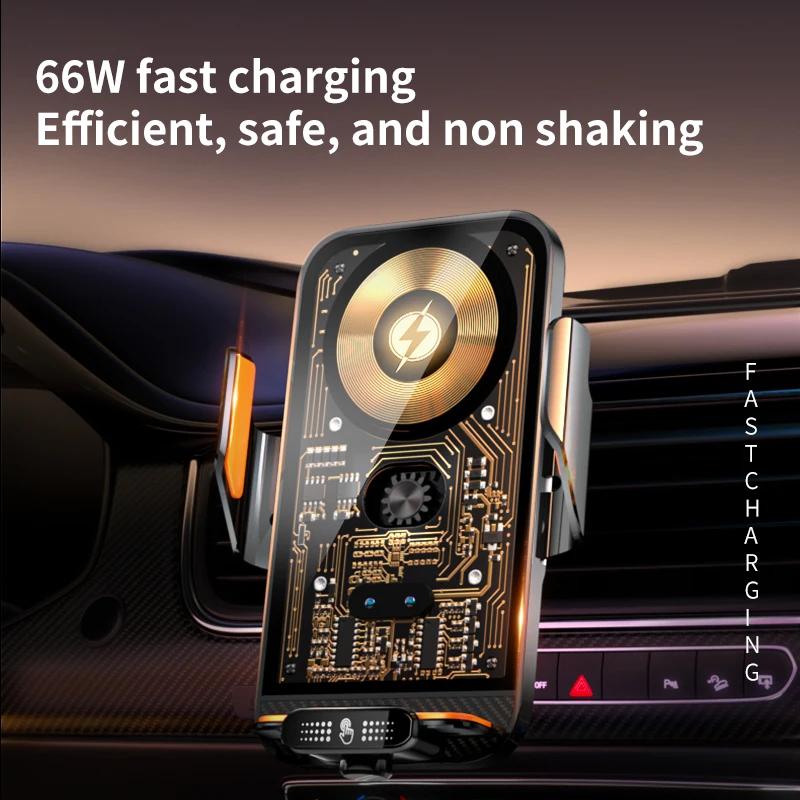 Support de téléphone portable pour voiture, chargeur sans fil 66W, Clip de ventilation Intelligent à