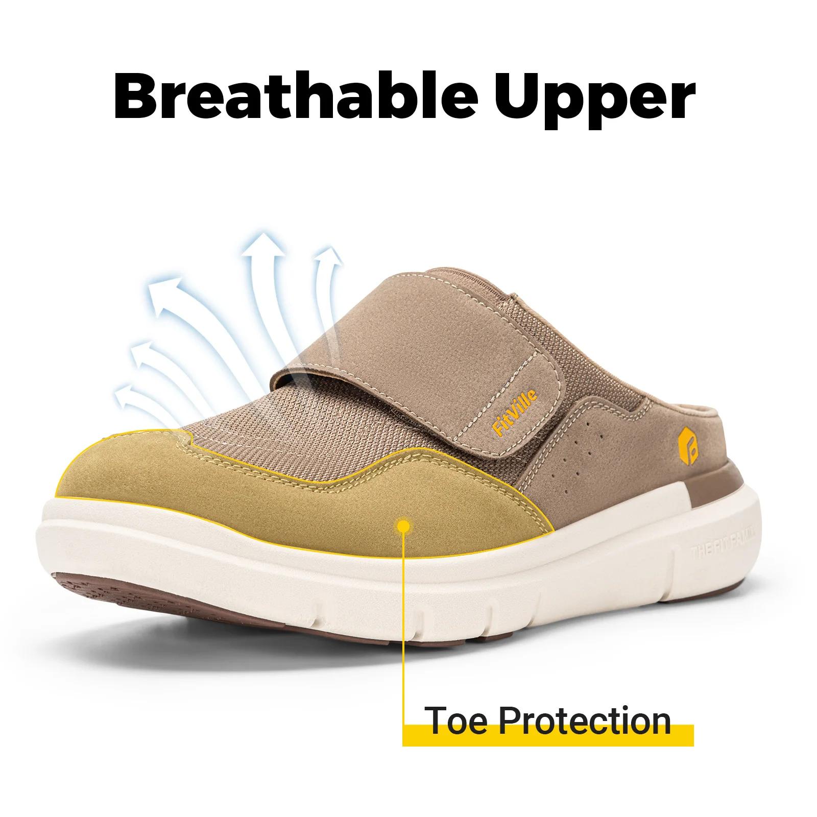 FitVille – Chaussons larges pour hommes avec soutien de la voûte plantaire, respirants, ajustables,
