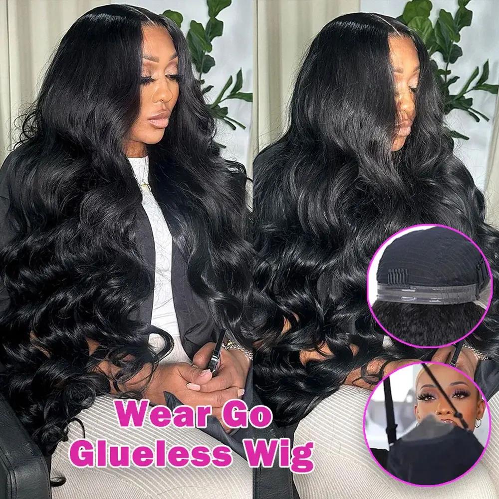 Perruque Lace Wig Body Wave Brésilienne Naturelle, Cheveux Humains, 13x4, Sans Colle, Prête à vitati