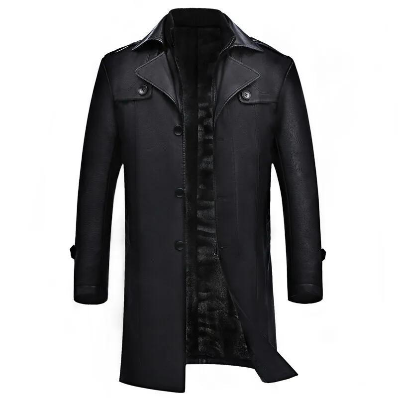 Veste d'hiver en cuir polaire pour hommes, costume d'affaires mi-long décontracté avec col coupe-ven