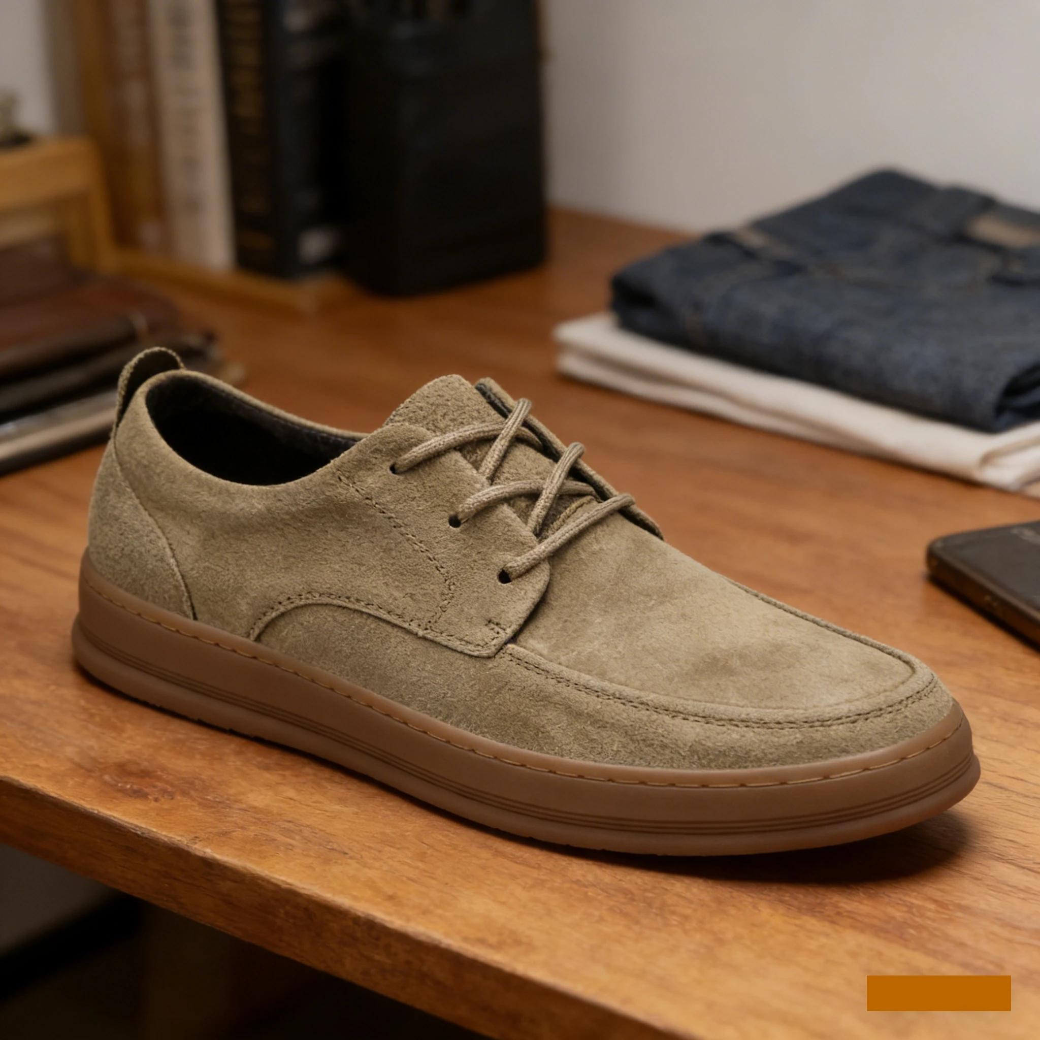 Chaussures décontractées en cuir suédé de haute qualité, baskets à lacets à talon bas, chaussures pl