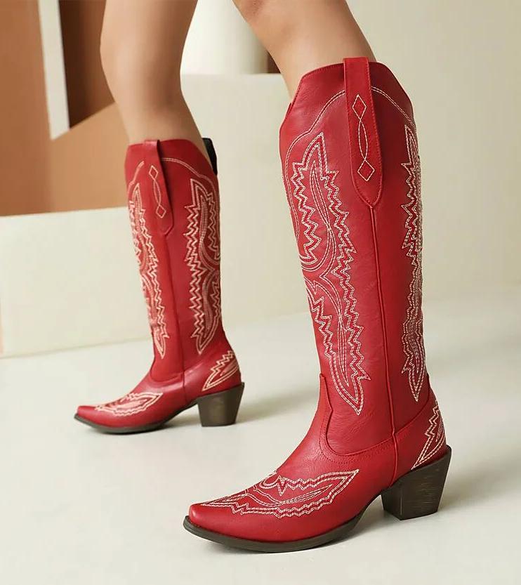 Bottes de cowboy brodées pointues, bottes western vintage, chaussures blanches, talons hauts, Parker