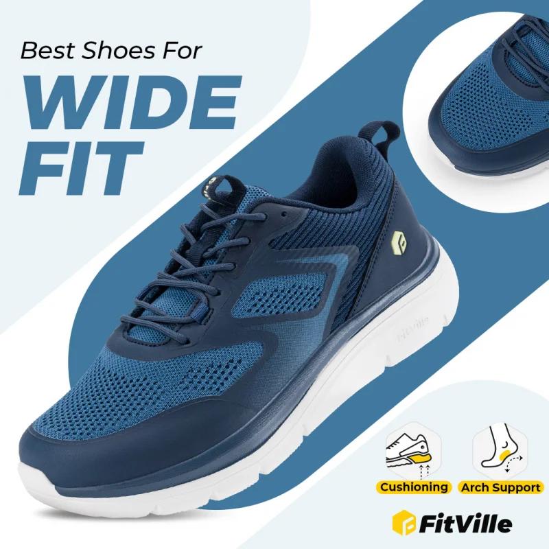 FitVille chaussures de marche pour hommes bout large 2E léger antidérapant marche chaussure de Tenni