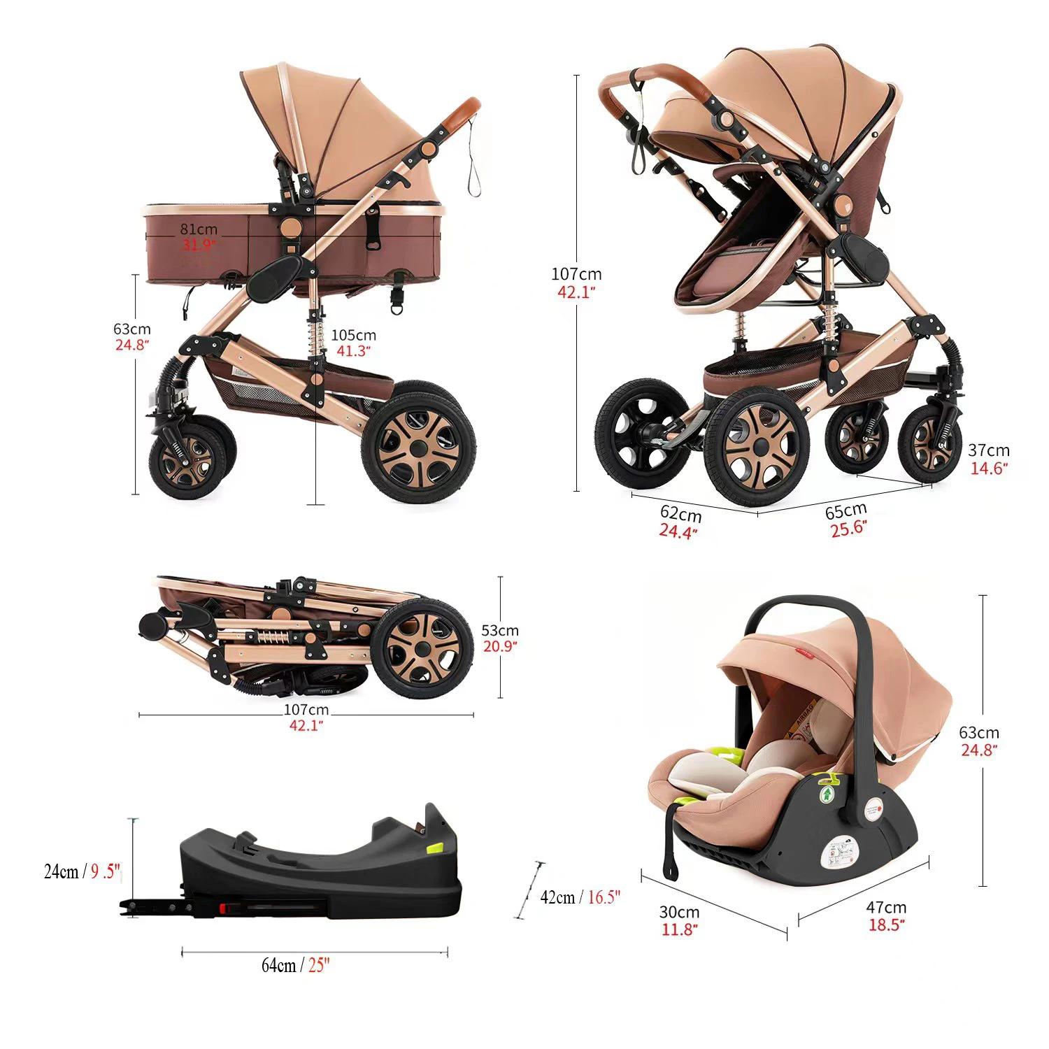 Poussette Standard Réversible 3 en 1 pour Bébé, Système de Voyage pour Nouveau-né, avec Base Isofix