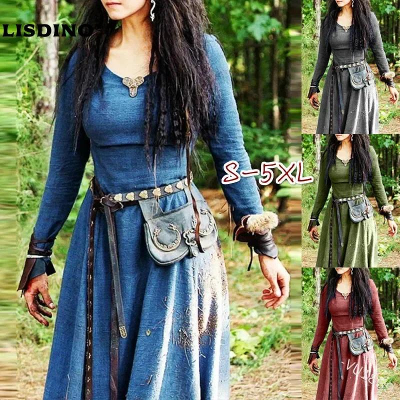 LisdinoMedieval Robe femmes à manches longues Maxi Robe Vintage fée elfique Robe Renaissance celtiqu