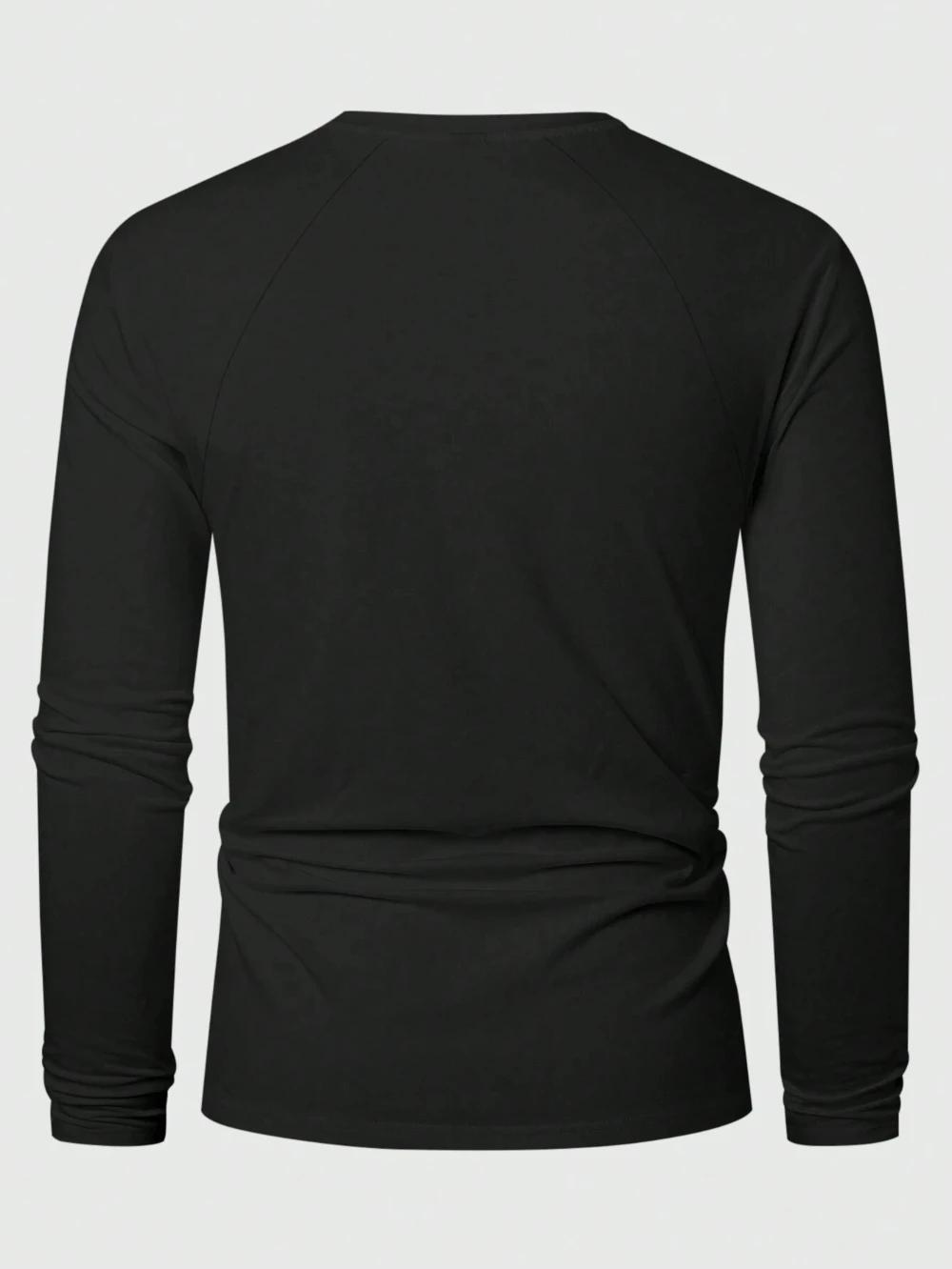 T-Shirt décontracté à manches longues et col rond pour hommes, toutes saisons, couleur unie, en pur