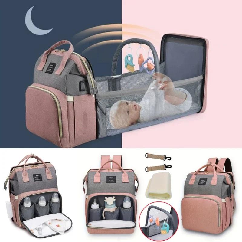 Sac à Dos Pliable et Portable pour Maman, avec Lit CPull, Sangles, Grande Capacité, Sac à Couches AL