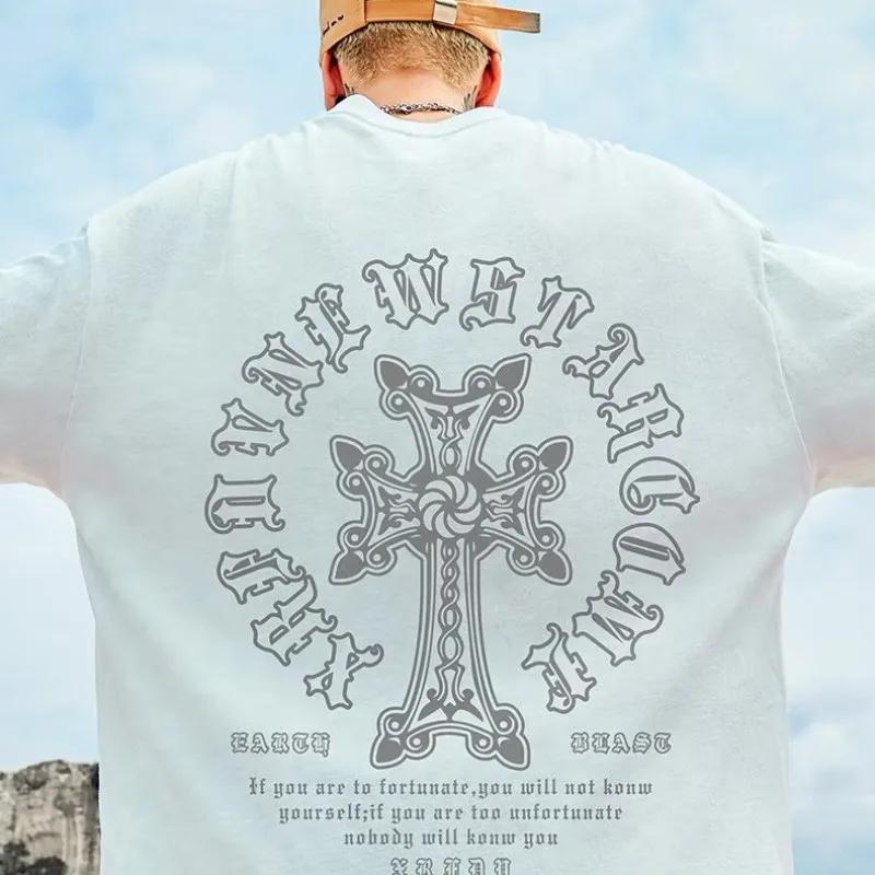 M-8XL T-shirt pour hommes surdimensionné ample et à la mode imprimé croisé T-shirt étudiant jeunesse