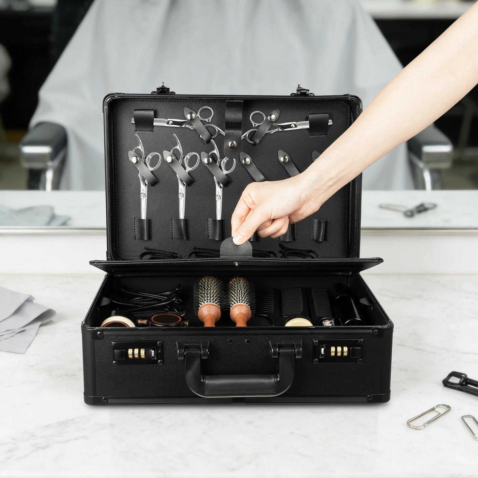 Boîte à outils de coiffure professionnelle multicouche noire, étui de rangement pour barbier, organi