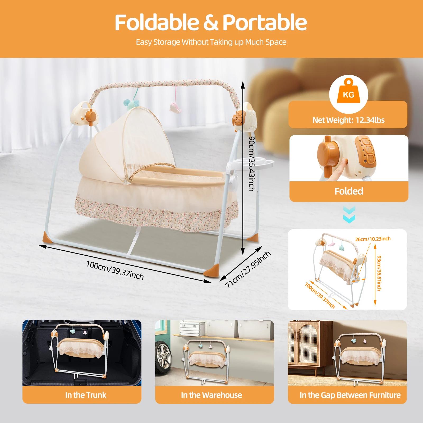 Berceau à bascule électrique pour bébé, 5 vitesses, capacité de charge de 55 lb, 0-18 mois, pliable,