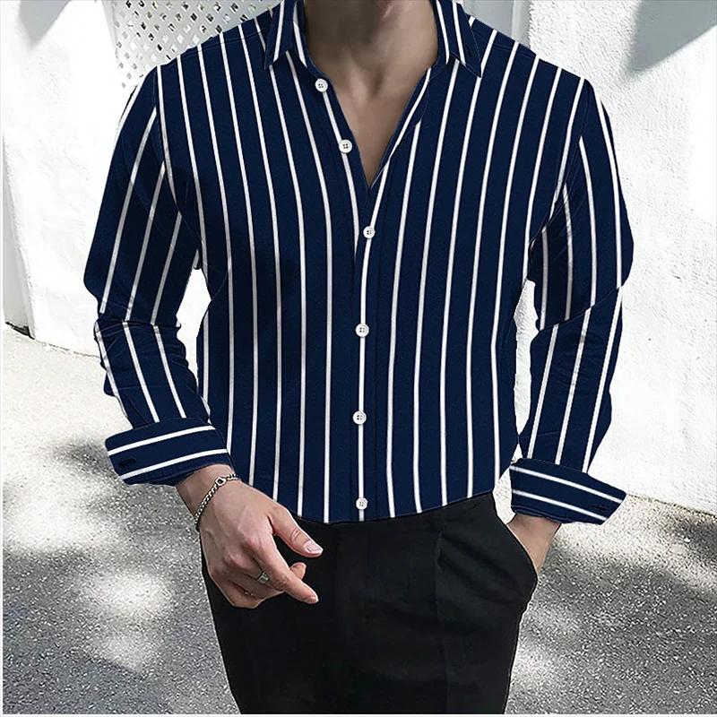 Men's formal shirt button lapel shirt black and white red long sleeve striped collar wedding work cl