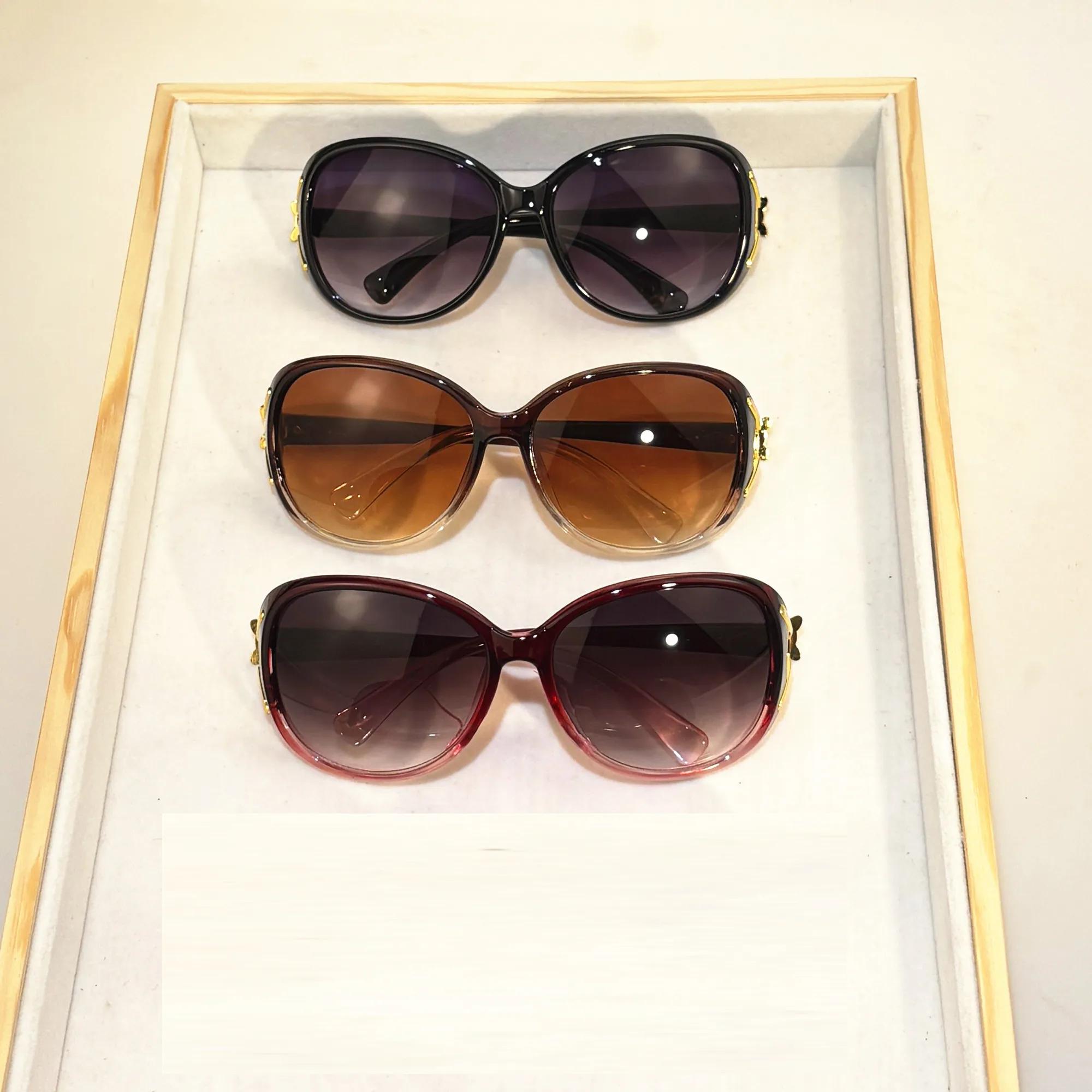 Lunettes de soleil en plastique pour femmes, 3 pièces, à la mode, grand cadre nickel é, UV400