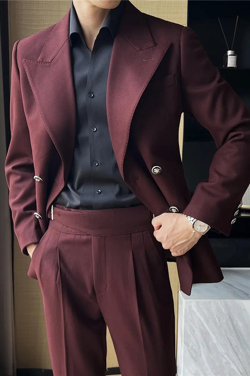 Blazers à double boutonnage de style britannique pour hommes, optique de document solide, vestes cha