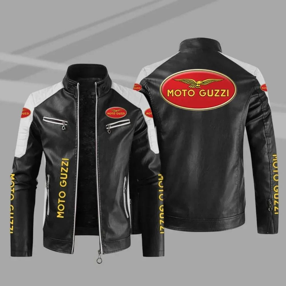 Moto Guzzi hommes Moto veste en cuir PU vestes automne hiver nouveau support à glissière coupe-vent