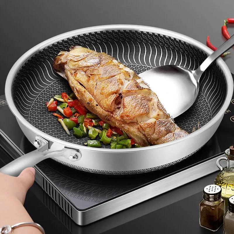 Poêle à frire Leic-Ply en acier inoxydable, poêle à wok, double face, accent d'abeille, adaptée à to
