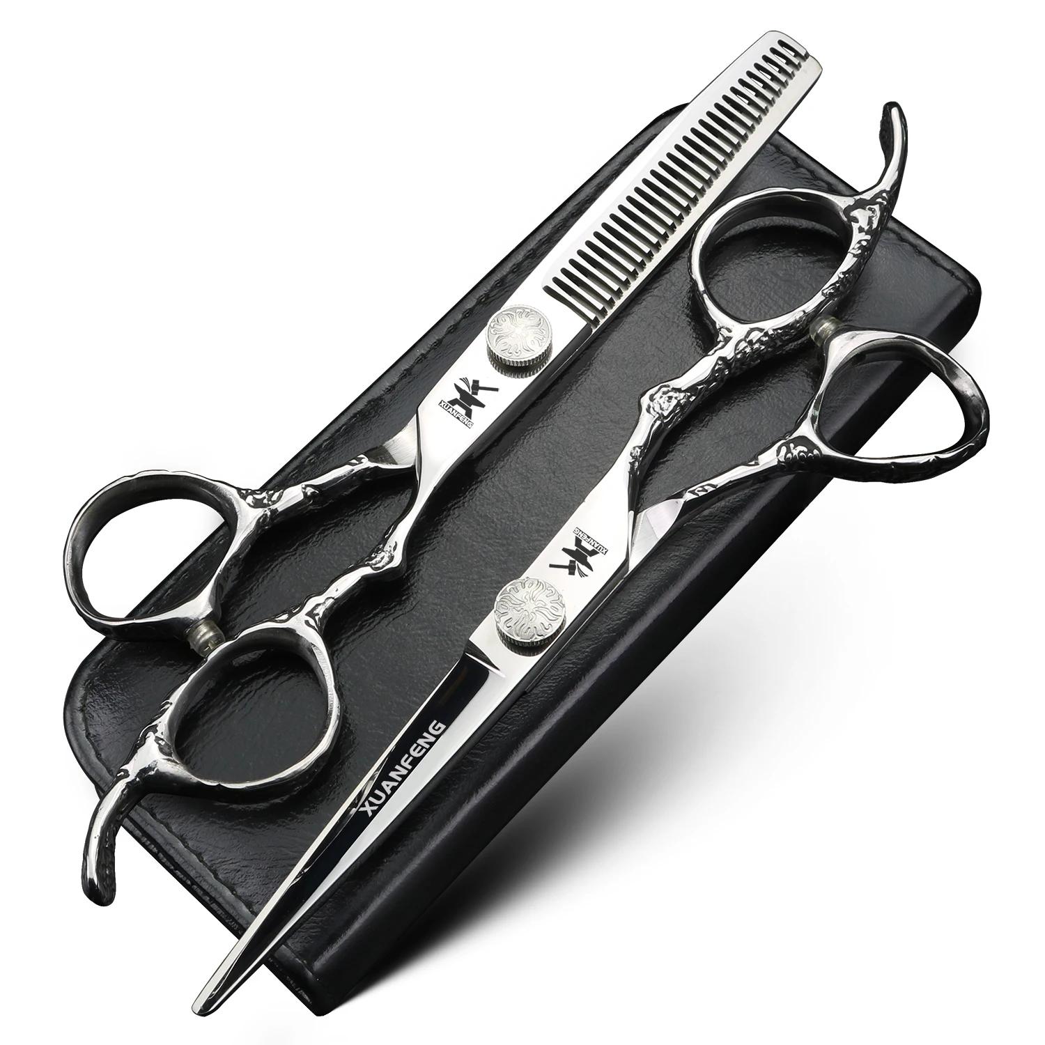 XUANFENG – ciseaux à cheveux miroir noir, 6 pouces, ciseaux de coupe et ciseaux amincissants pour ba