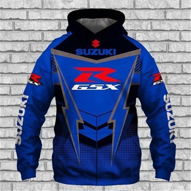 Sweat-shirt à capuche avec logo Suzuki R imprimé en 3D pour hommes conçu pour la course d'endurance