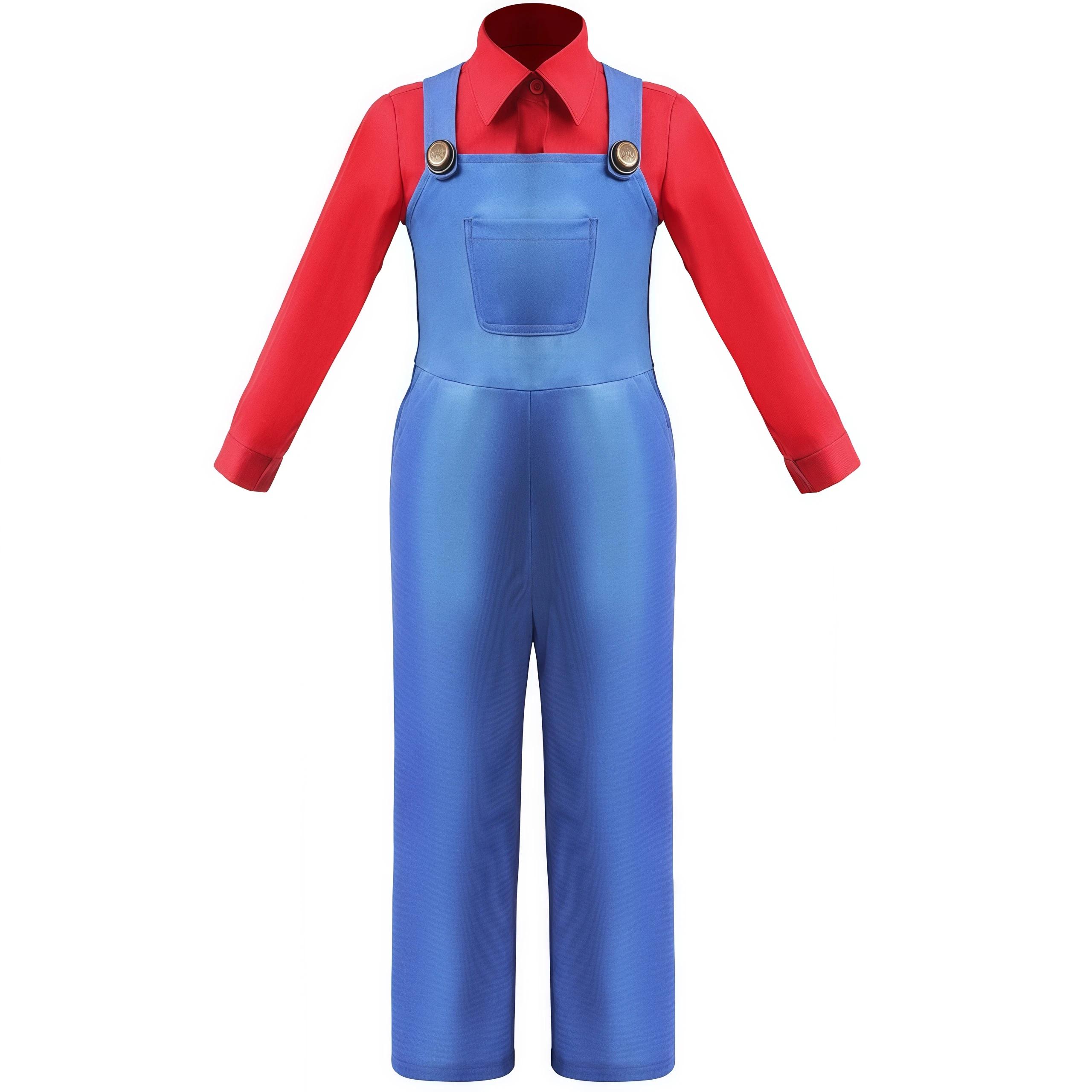 Chemise de jeu Anime Bros Boys rouge et verte avec salopette pour enfants, costume de fête d'Hallowe