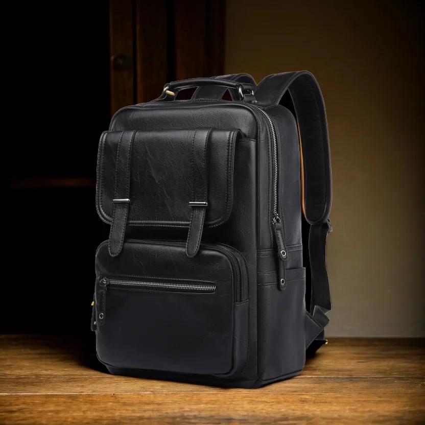 MOYYI-Sac à dos en cuir pour ordinateur portable pour homme, sac à dos de voyage étanche, sac d'affa