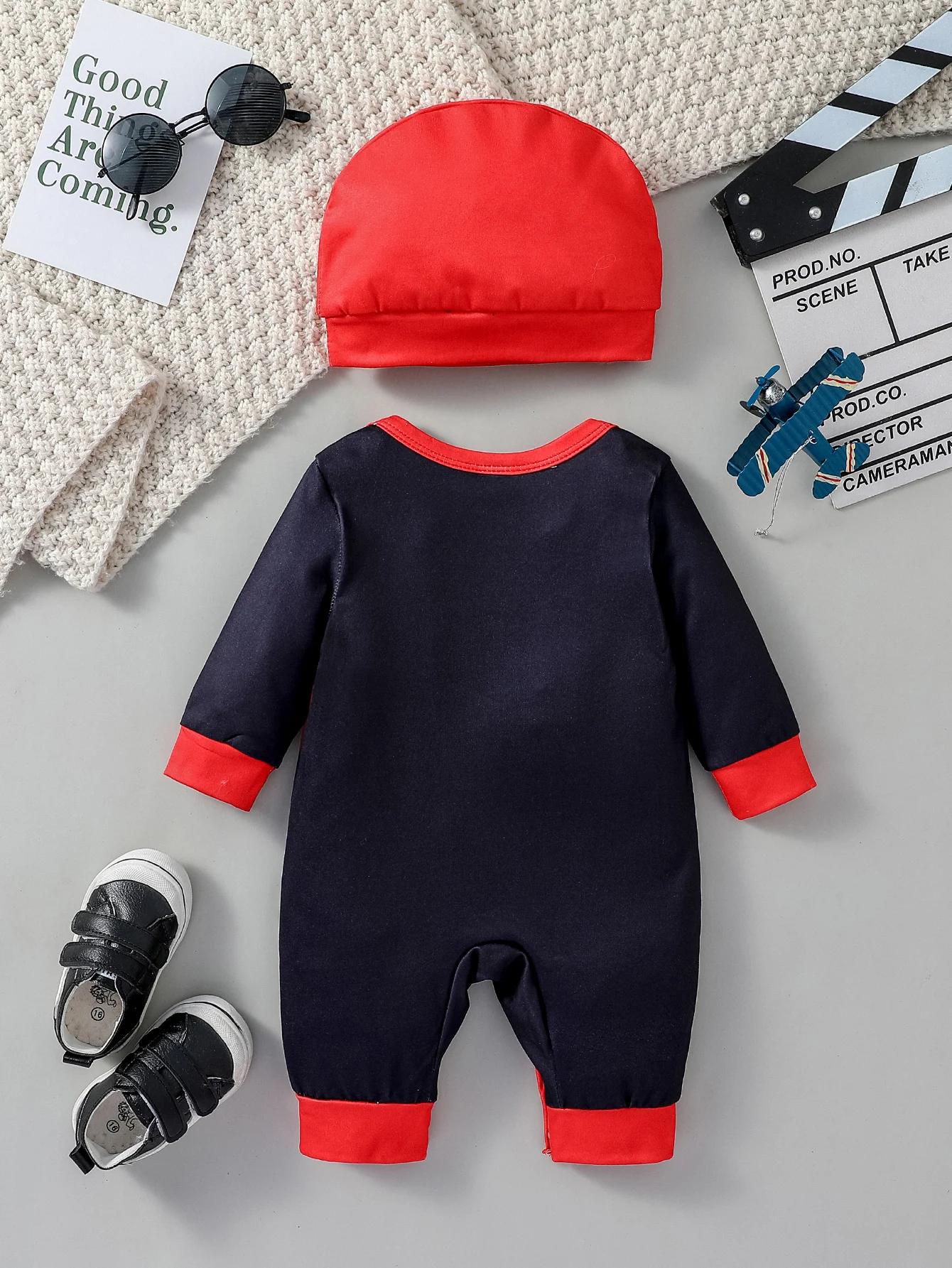 Combinaison Spider Cartoon à manches longues pour bébés garçons, nouveau style, mode cool, chapeau,
