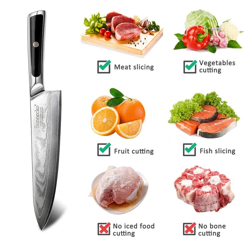 Sunnecko damas couteaux de cuisine 1-8 pièces/ensemble VG10 damas acier couperet Santoku fruits éplu