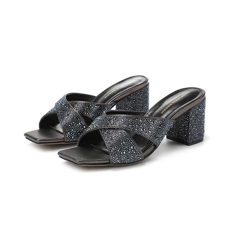 Pantoufles d'Été en Cuir group pour Femme, Chaussures à Talons Optiques, Parka Ouverte, à la Mode, i