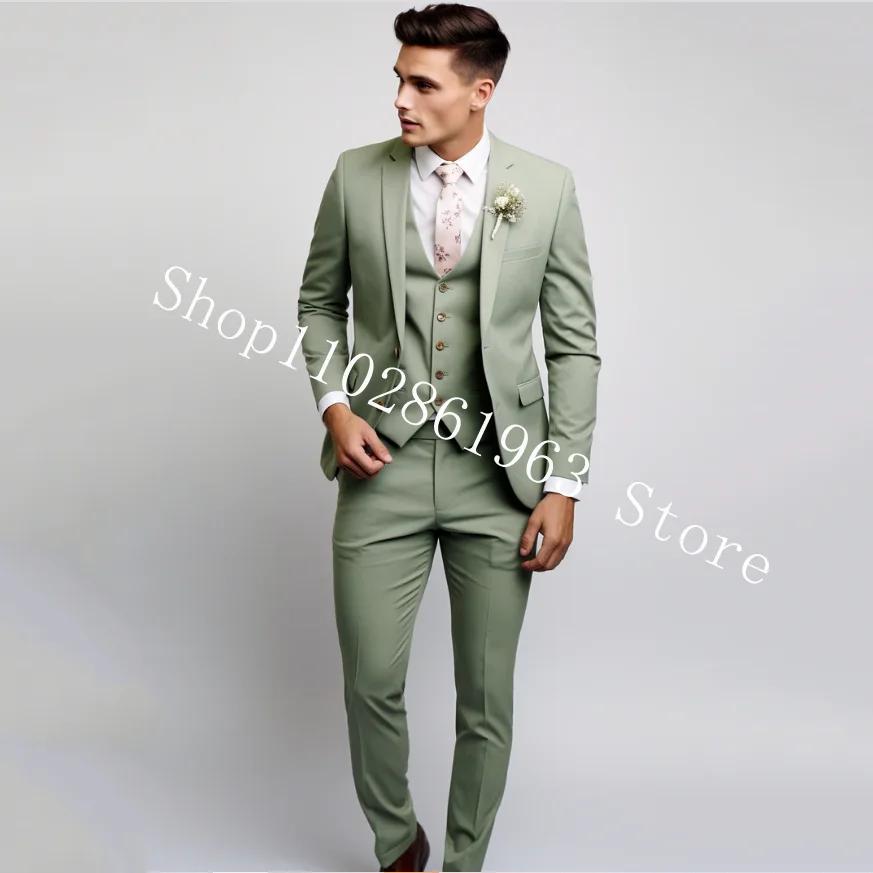 Costumes de mariage 3 pièces pour hommes, vert, élégant, formel, meilleur Blazer pour hommes, coupe