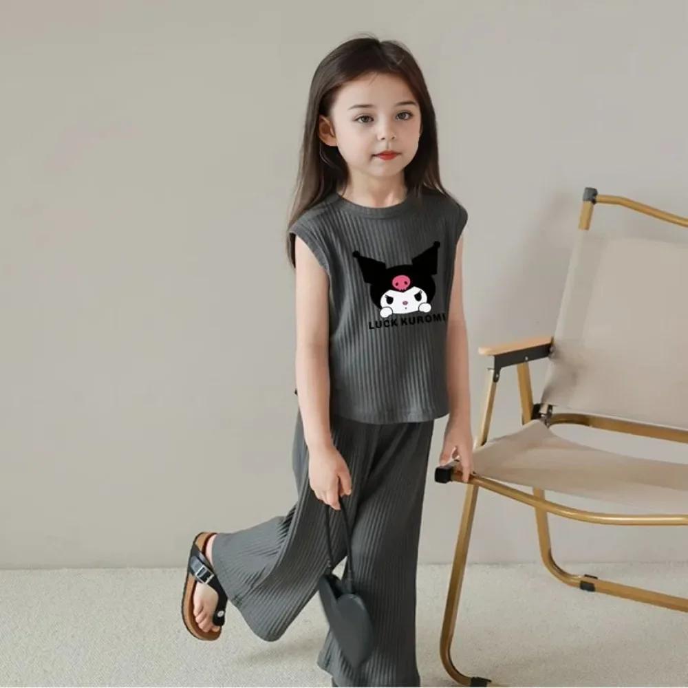 Ensemble 2 pièces été 2026 Kuromi Anime Kawaii : Débardeur et pantalon en soie glacée pour bébé, vêt