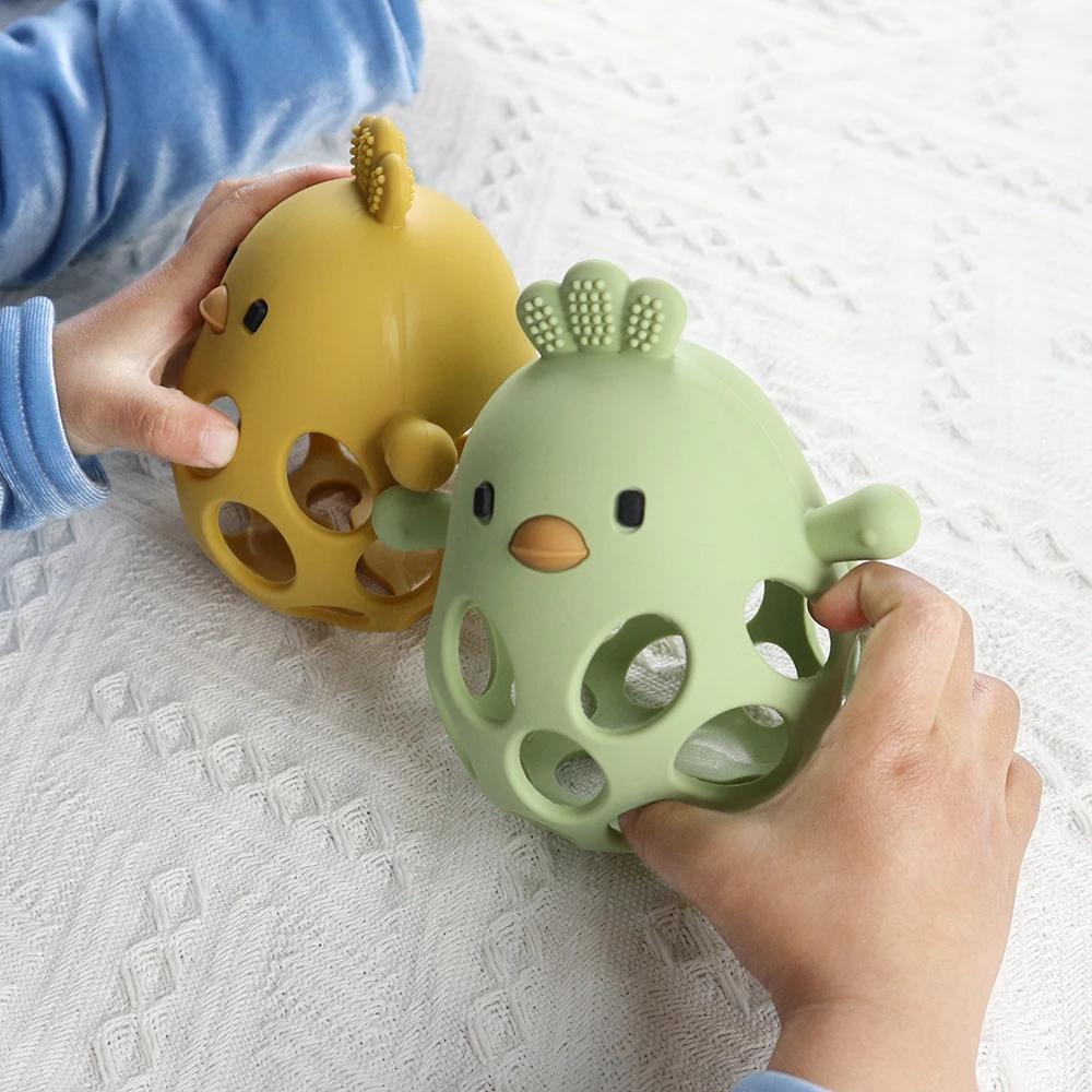 Anneau de dentition en Silicone pour bébé, 1 pièce, jouets en forme de poussin de dessin animé, ajou