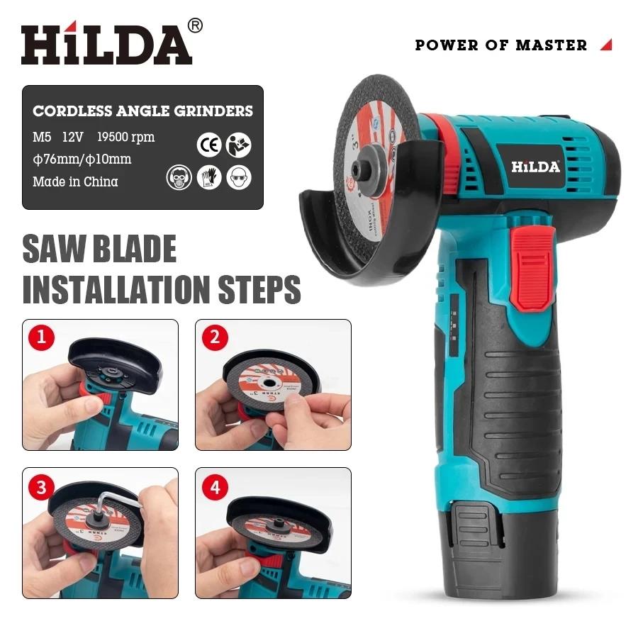 HILDA – Mini meuleuse d'angle Miniature Rechargeable 12V, avec lame de coupe à batterie, meuleuse de