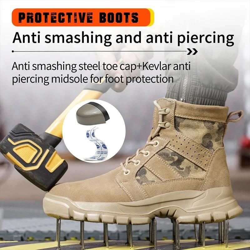 Bottes de sécurité anti-brûlure pour hommes, en daim de vache, légères, avec embout en acier, chauss