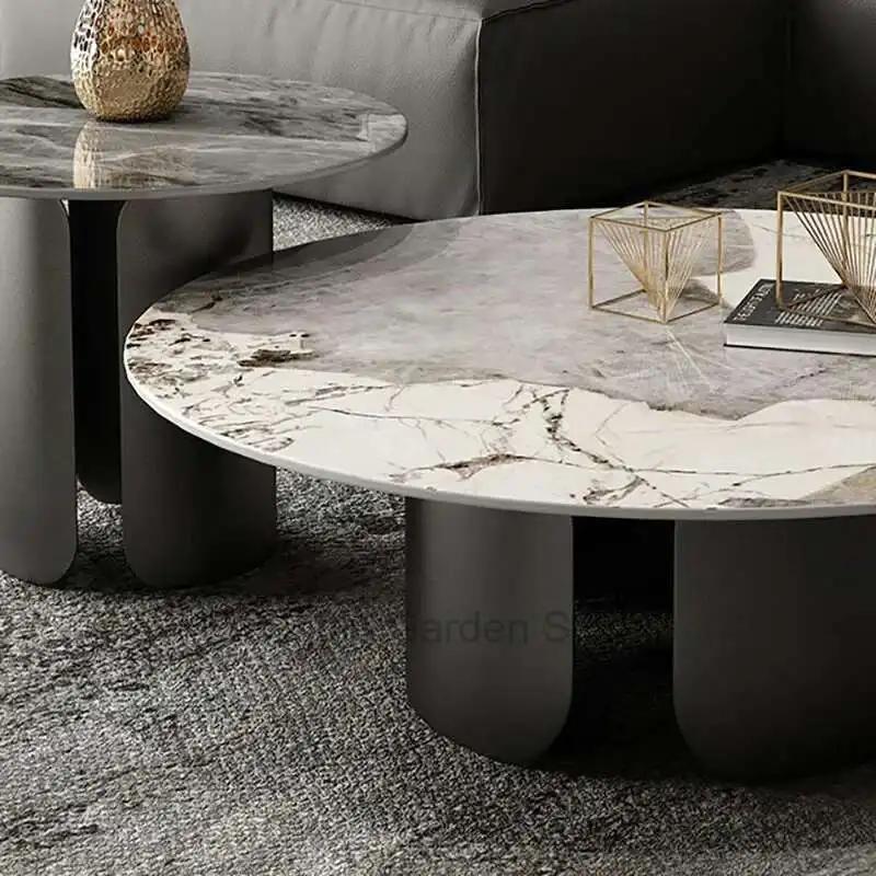 Tables basses minimalistes modernes effet marbre rond Table d'appoint en métal blanc Simple luxe Mes