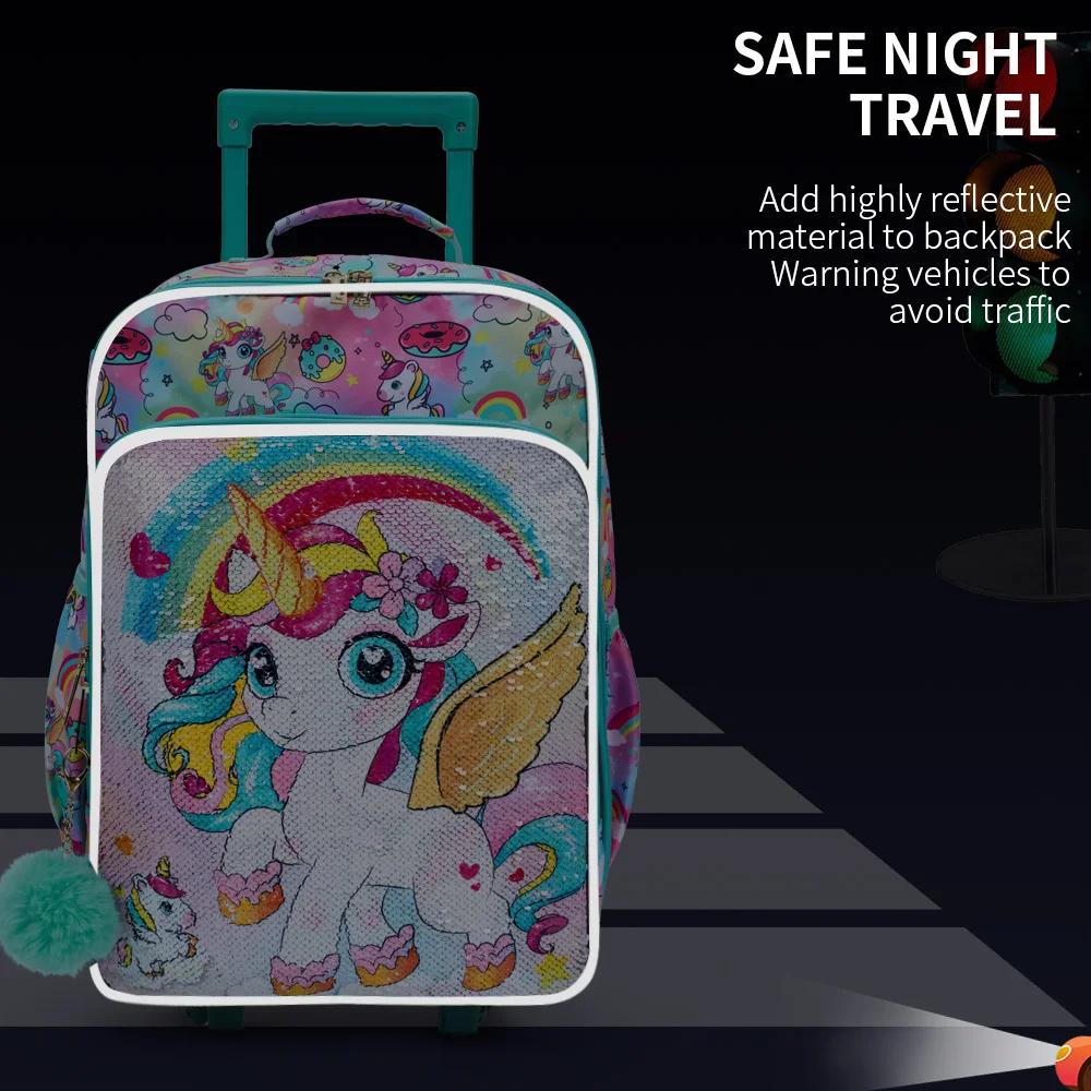 Valise de voyage à roulettes pour enfants, valise à main verte, design de dessin animé mignon et de