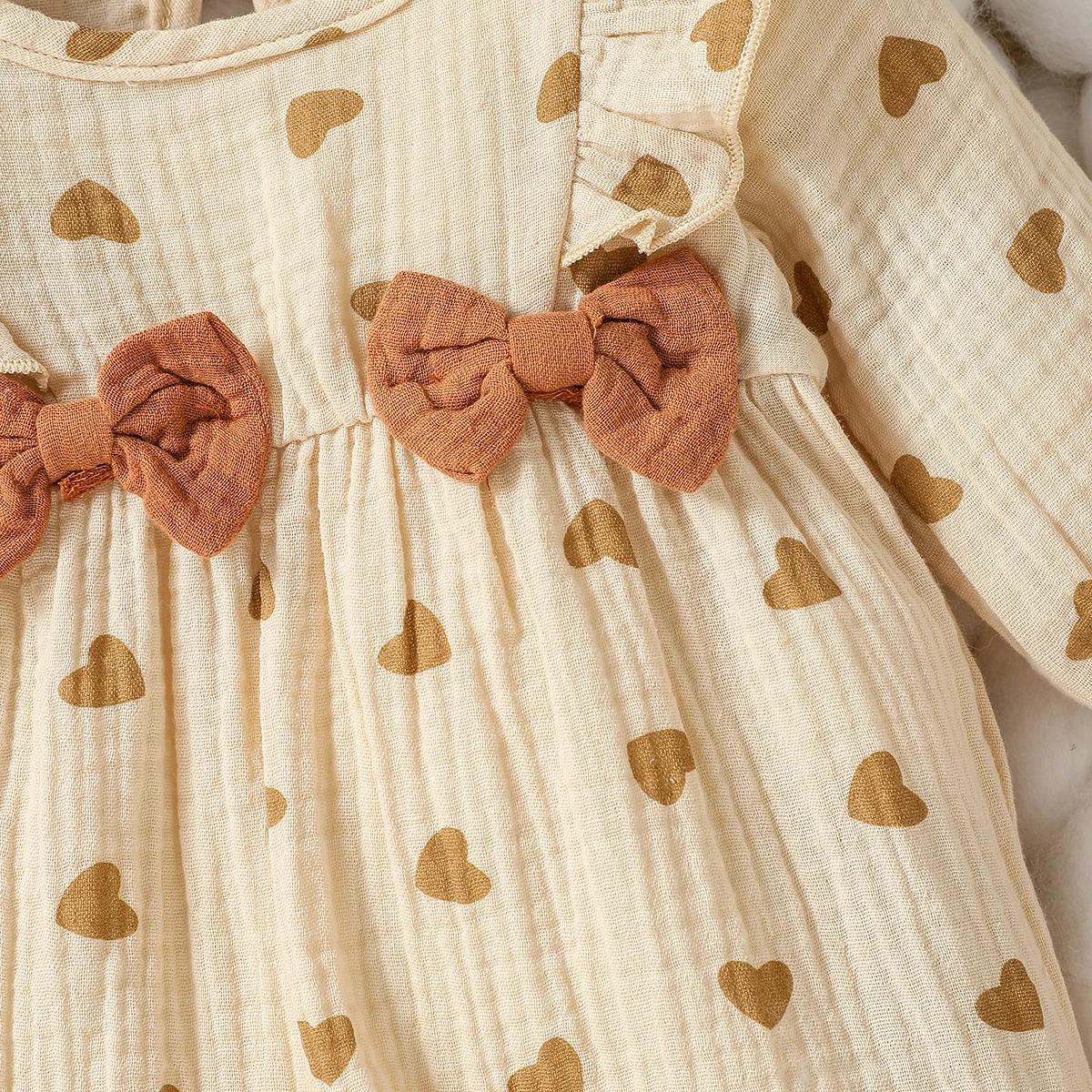 Combinaison à manches longues avec nœud papillon pour bébé fille, combinaison décontractée, amour im