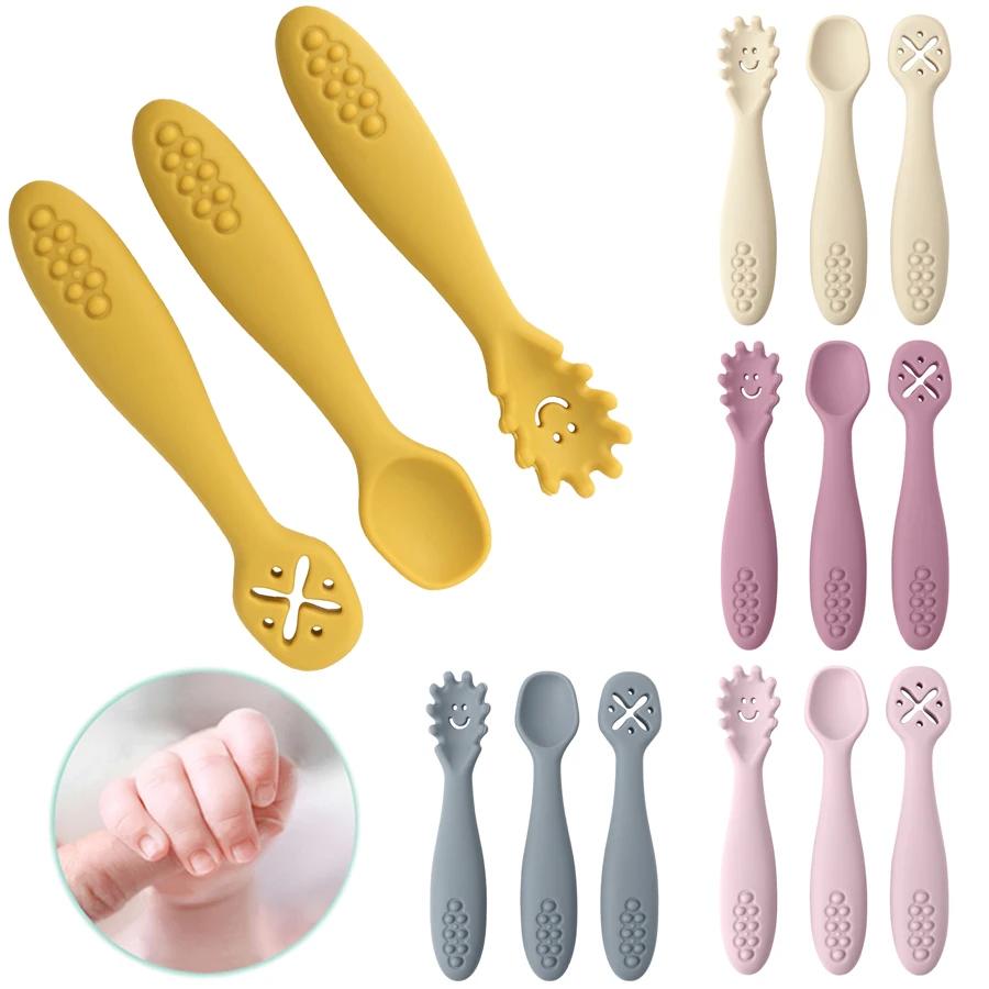 Ensemble d'ustensiles de cuillères d'apprentissage pour bébé, 3 pièces, mignon, cuillère d'alimentat