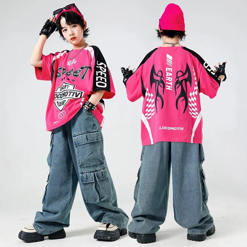 Tenue de performance de danse urbaine pour enfants, ensemble de vêtements en jean hip-hop pour garço