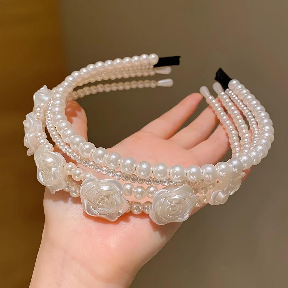 1/2 pièces de bandeaux de perles d'imitation pour filles mignonnes qui ne fait pas mal aux cheveux,
