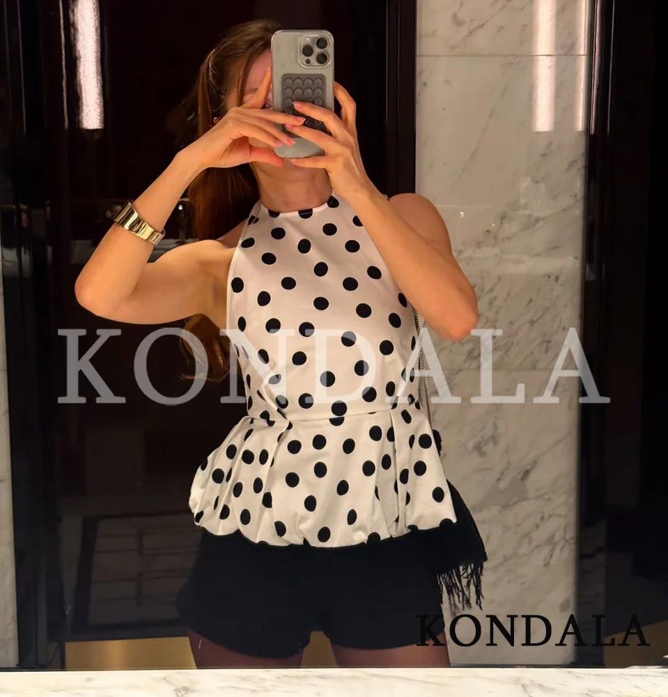 KONDALA Hauts Halter à Pois Mignons pour Femmes, Tendance, Élégants, Coupe Slim, Nouveauté Été 2026,