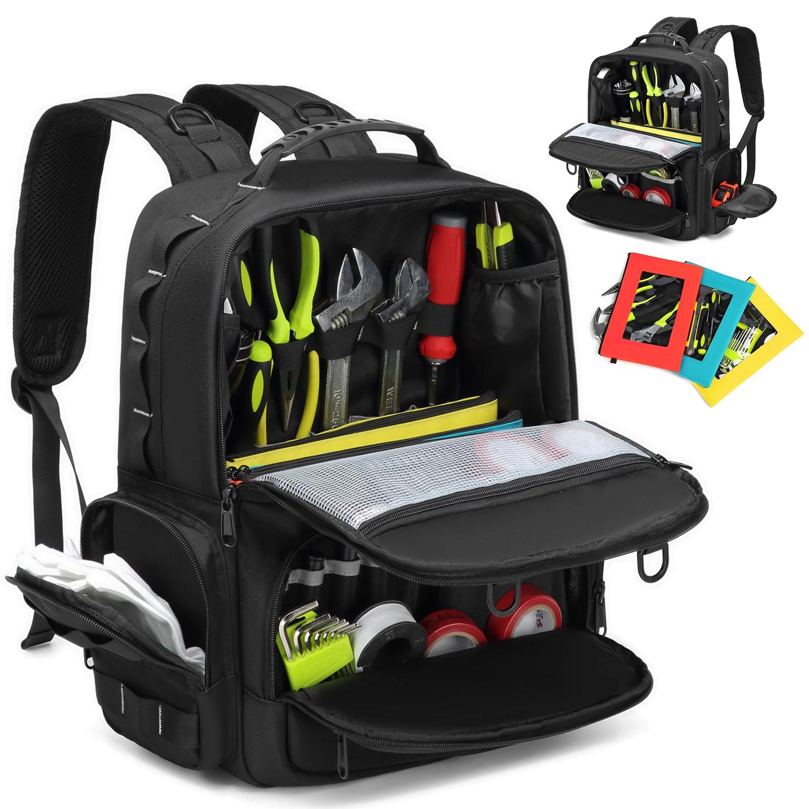 Sac à dos à outils robuste pour hommes, rangement d'outils avec 3 pochettes à outils, organisateur d