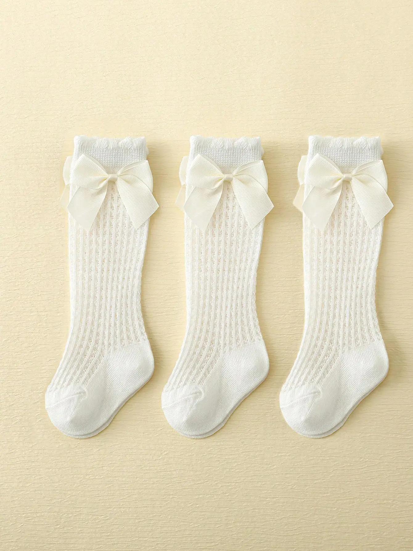 3 paires de chaussettes d'été pour bébés filles, avec nœuds, maille et dentelle, anti-moustiques, ch
