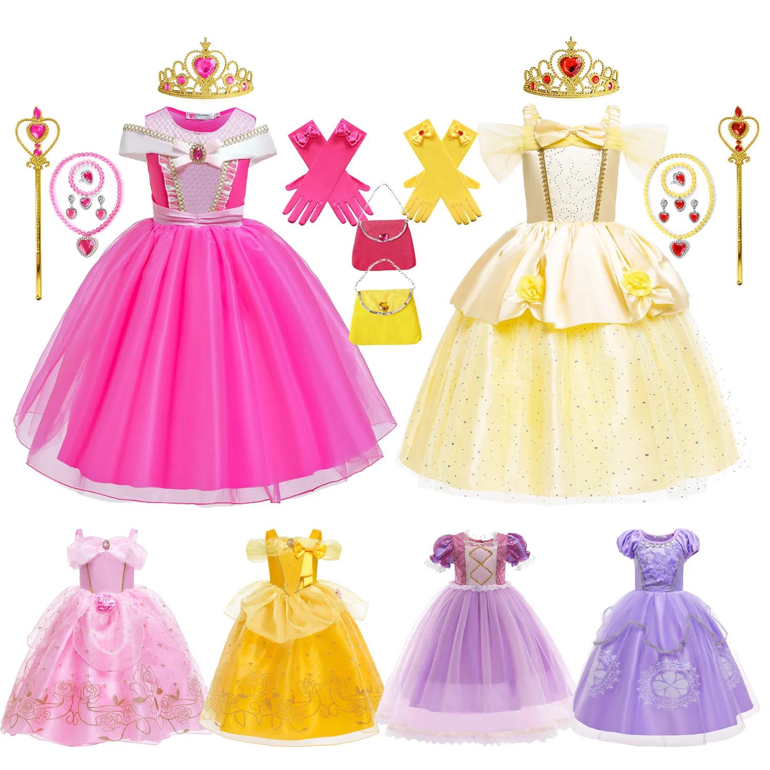 Filles Aurora Belle Raiponce Sofia Princesse Robe Halloween Pâques Cosplay Costume Fête Enfants Robe