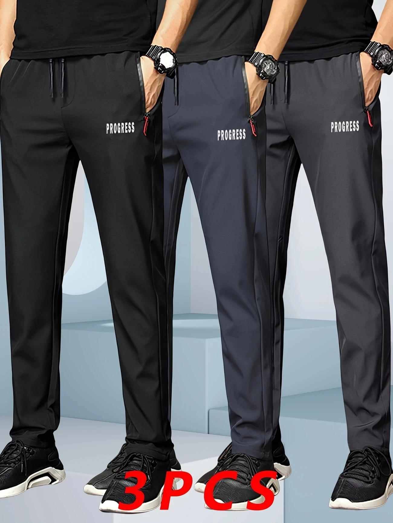 3 pièces pantalons décontractés pour hommes Stretch taille élastique survêtement coréen classique bl