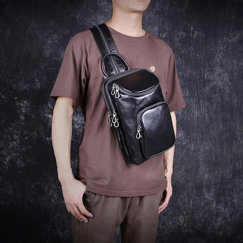Sac de poitrine pour hommes, sac à bandoulière en cuir avec couche supérieure, sac à bandoulière déc
