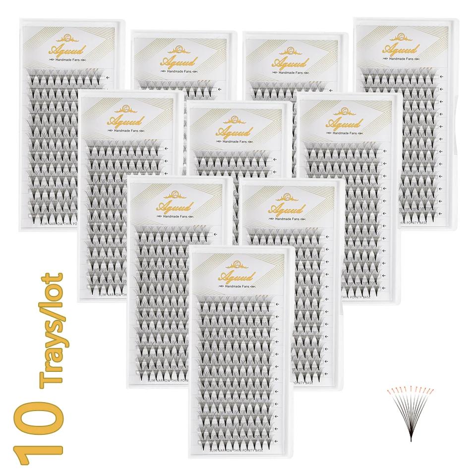 AGUUD-Extensions de cils préfabriquées, 10 plateaux/lot, volume russe, super éventails, aiguille, ti