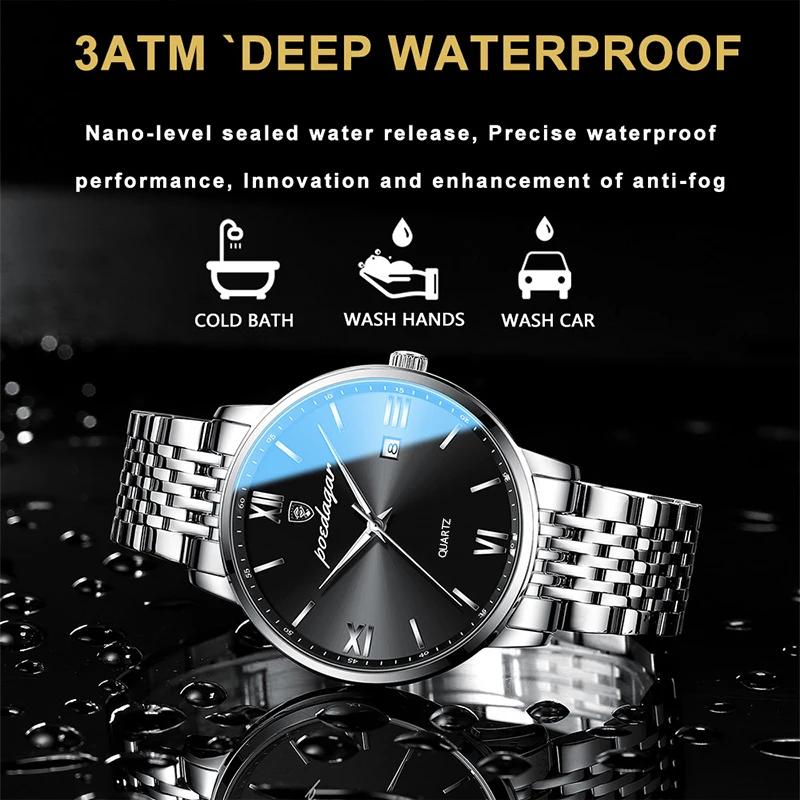 POEDAGAR montre-bracelet de sport de luxe pour hommes en acier inoxydable étanche Date homme montre