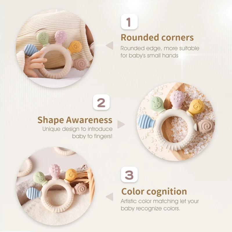 Anneau de dentition en silicone sans BPA pour bébé, jouets TeWindsor pour tout-petit, cadeaux pour b